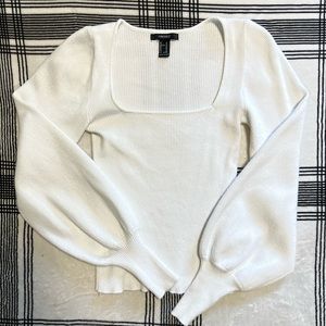 White Square Neck Sweater